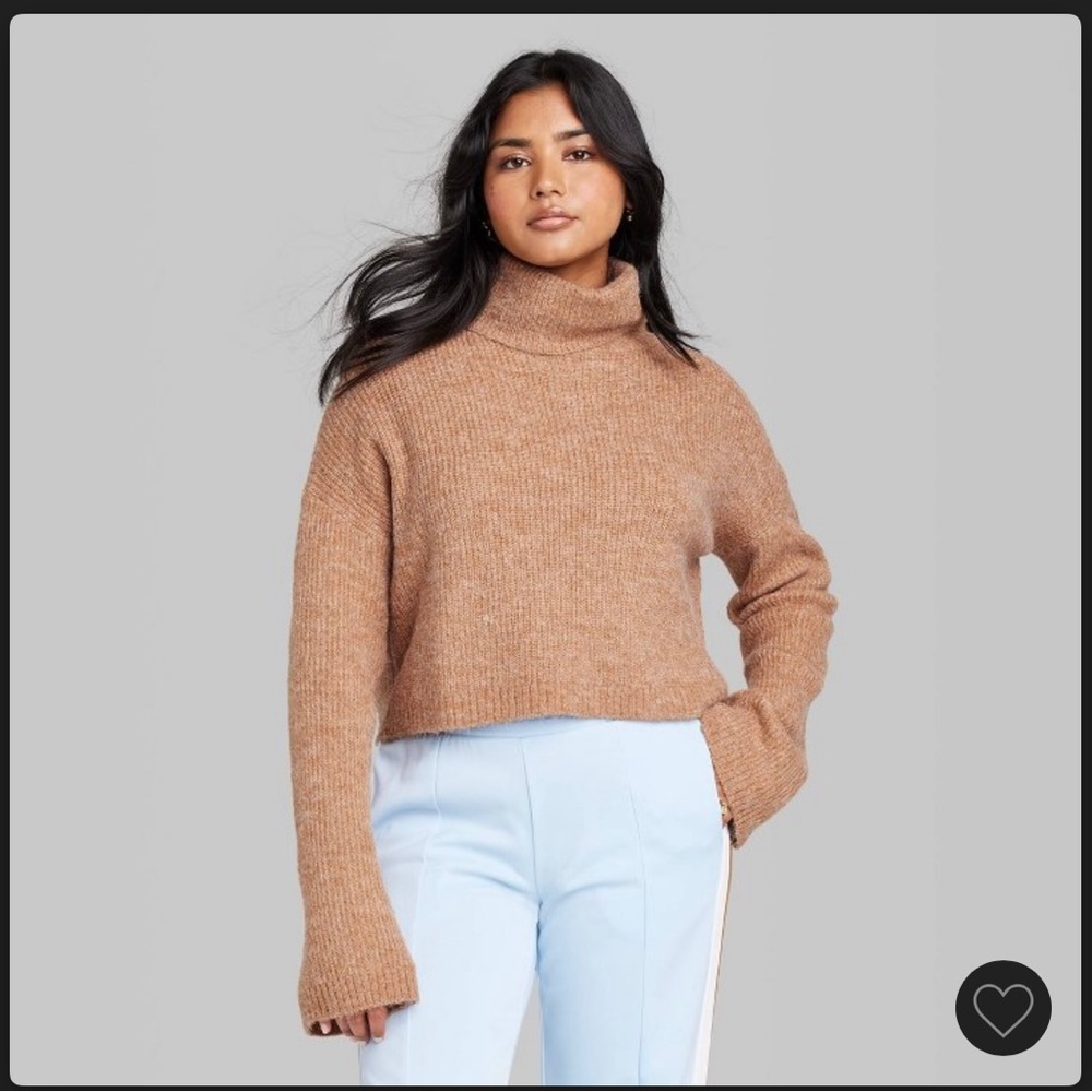 Cropped sweater with drop shoulders and slouchy turtleneck.